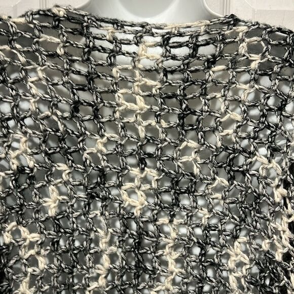 Handmade‎ Wool Blend Grey/White/Black Open Weave Cardigan Size M - Picture 7 of 8